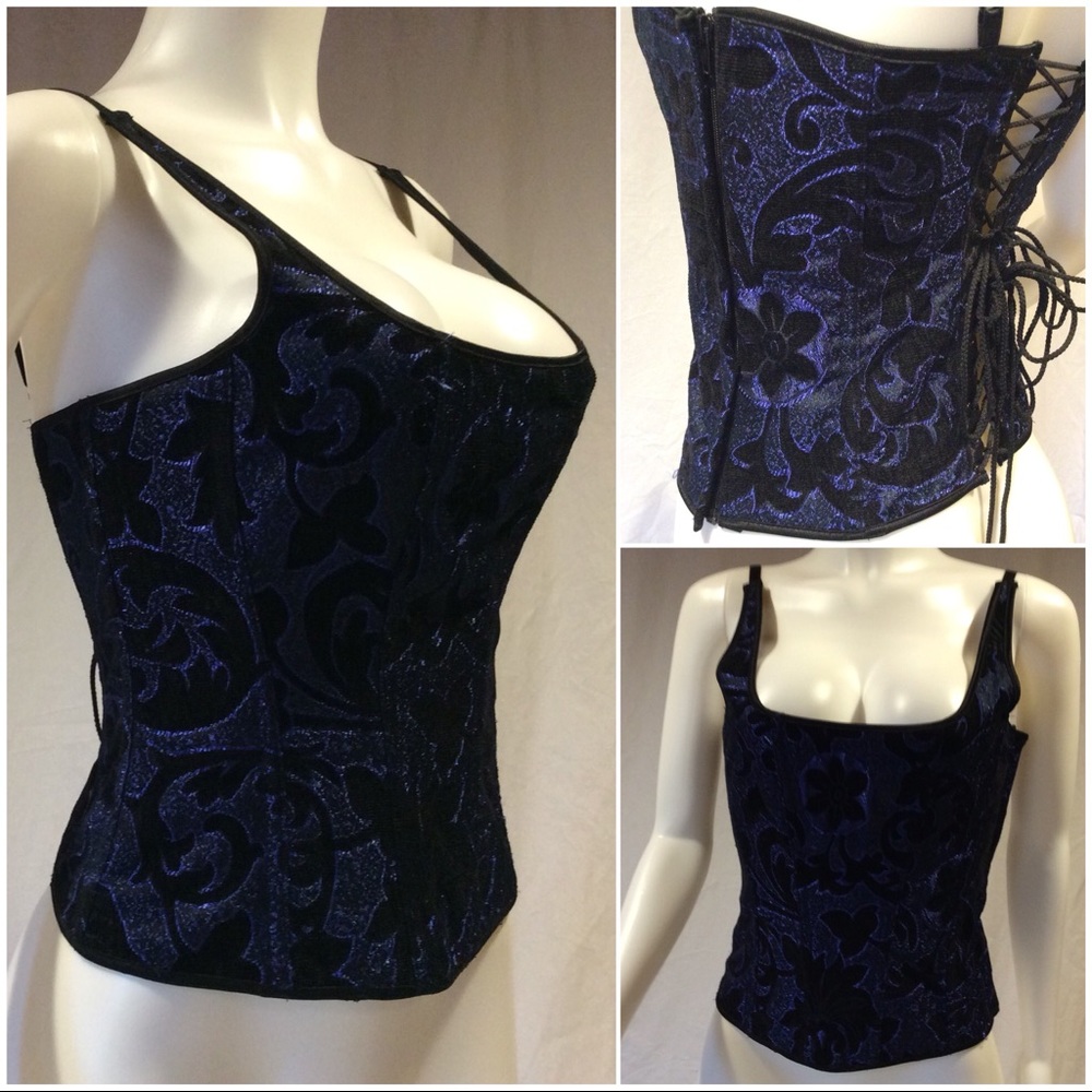 PLUS SIZE Frederick’s Hollywood Corset Black Blue - Picture 1 of 7